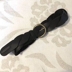 Dark Brown Wide Weave Costume Statement Belt with Bronzish Hardware